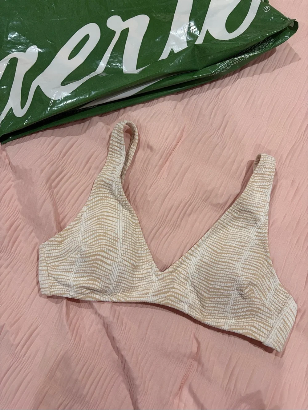 aerie nwot textured/patterned beige bikini top small